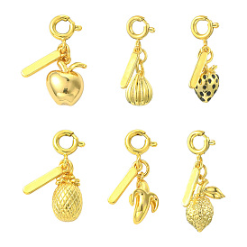 6 шт 6 стили латунные подвески, с микро проложить кубического циркония, фрукты