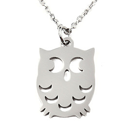201 Stainless Steel Pendant Necklaces, with Cable Chains, Owl