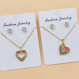 Gold-Plated Copper Necklace and Earrings Set with Zirconia Hearts - Two-Piece Jewelry Set