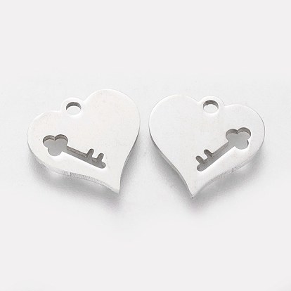 201 Stainless Steel Charms, Heart with Key