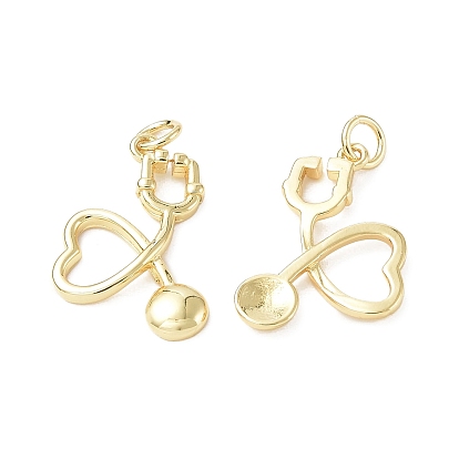 Eco-Friendly Rack Plating Brass Pendants, Long-Lasting Plated, with Jump Rings, Lead Free & Cadmium Free, Stethoscope Charm