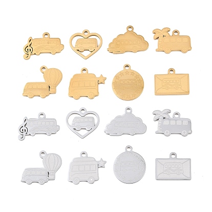 304 Stainless Steel Pendants, Bus Theme Charms, Hand Polished