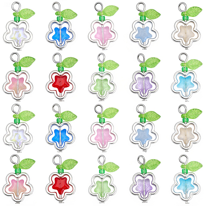 50шт. стеклянные цветочные подвески, с железной петлей и рамами из сплава