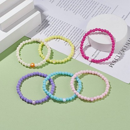 Wholesale 6Pcs Acrylic Beaded Stretch Bracelets Sets 