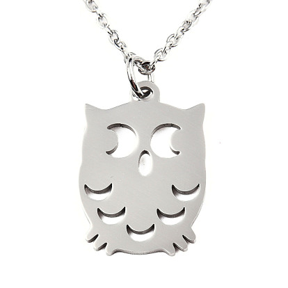 201 Stainless Steel Pendant Necklaces, with Cable Chains, Owl