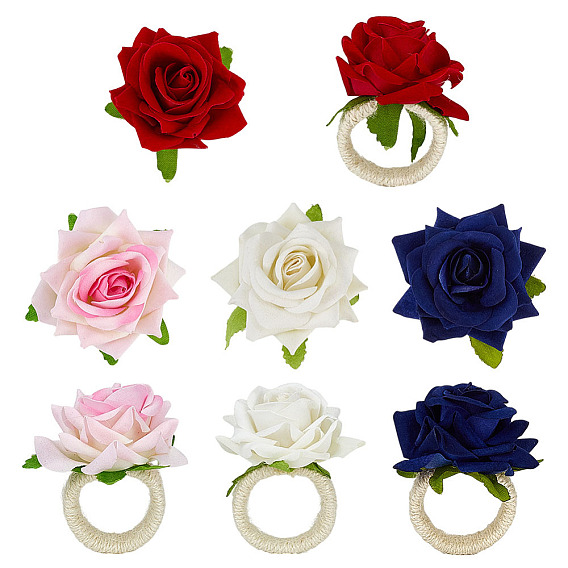 8 шт. 4 цветные кольца для салфеток из пеньковой веревки и полиэстера с изображением розы, держатель для салфеток, ресторанные повседневные аксессуары