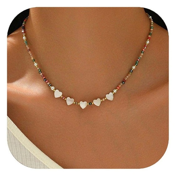 Бусины в форме сердца из натуральных ракушек и ожерелья из стеклянных бусин для женщин