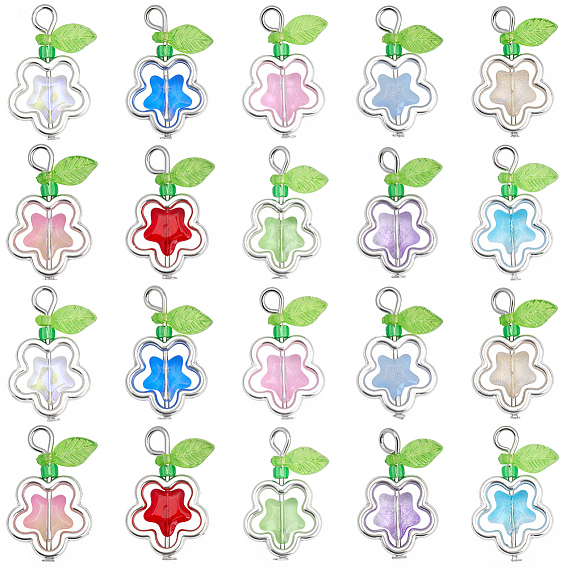 50шт. стеклянные цветочные подвески, с железной петлей и рамами из сплава