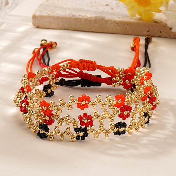 Браслеты из бисера и бусин из богемского стекла, регулируемые браслеты из плетеного шнура из полиэстера для женщин, цветок