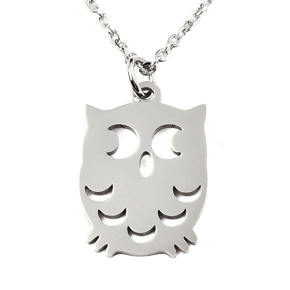 201 Stainless Steel Pendant Necklaces, with Cable Chains, Owl