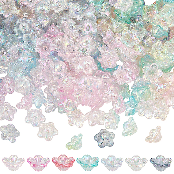 420шт 7 цвета акриловые колпачки для бусин, пятилепестковый цветок, с покрытием AB цвета