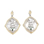 Pendentifs en laiton zircon cubique micro pavé vert, avec coquille naturelle, losange avec breloques lapin, crémaillère plaquage, plaqué longue durée, sans plomb et sans cadmium
