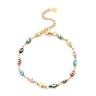304 Stainless Steel Link Chain Bracelets, with Enamel, Oval Evil Eye, Colorful