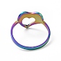 201 Stainless Steel Heart Finger Ring, Hollow Wide Ring for Women