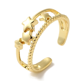 Star Rack Plating Brass Open Cuff Rings for Women, Long-Lasting Plated, Lead Free & Cadmium Free