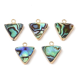 Natural Paua Shell Pendants, Triangle Charms with Brass Edge