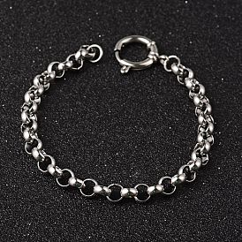 304 Stainless Steel Rolo Chain Bracelets, with Spring Ring Clasps, 215x7mm