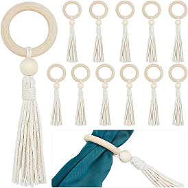 Servilletero de madera, con la borla de algodón, servilletero adorno, para ajustes de lugar, decoración de bodas y fiestas