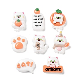 Cartoon White Cat Resin Decoden Cabochons, Cute kitten with Hat/Tangerine/Word