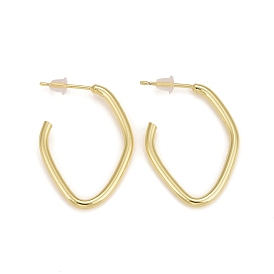 Rack Plating Brass Twist Rhombus Stud Earrings, Half Hoop Earrings, Lead Free & Cadmium Free