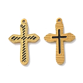 Ion Plating(IP) 304 Stainless Steel Black Enamel Pendants, Cross Charm