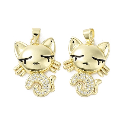 Cat Rack Plating Brass Micro Pave Cubic Zirconia Pendants, with Enamel, Cadmium Free & Lead Free, Long-Lasting Plated, Real 18K Gold Plated