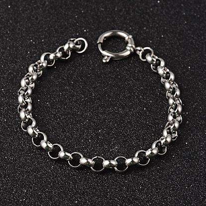 304 Stainless Steel Rolo Chain Bracelets, with Spring Ring Clasps, 215x7mm