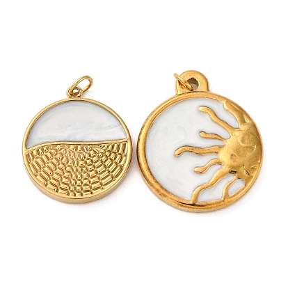 304 нержавеющей стальной эмали подвески, плоский круглый шарм, с целью перехода в кольце, ионное покрытие (ip)