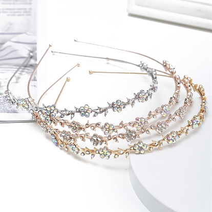 Bandes de cheveux fines en strass et fleur en métal, Accessoires de cheveux en perles d'imitation en plastique pour femmes et filles