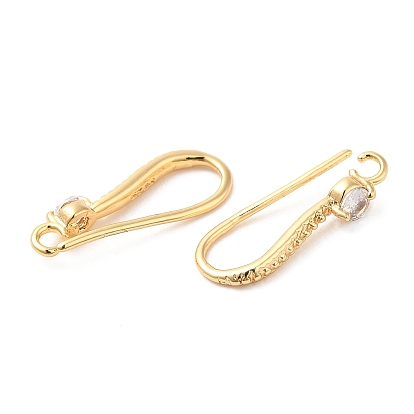 Brass Earring Hooks, Ear Wire, with Glass