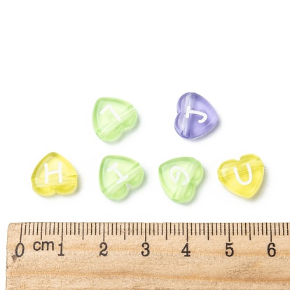 Transparent Acrylic Heart Horizontal Hole Letter Beads, 10.5x11.5x4.5mm, Hole: 2mm, about 1300pcs/500g
