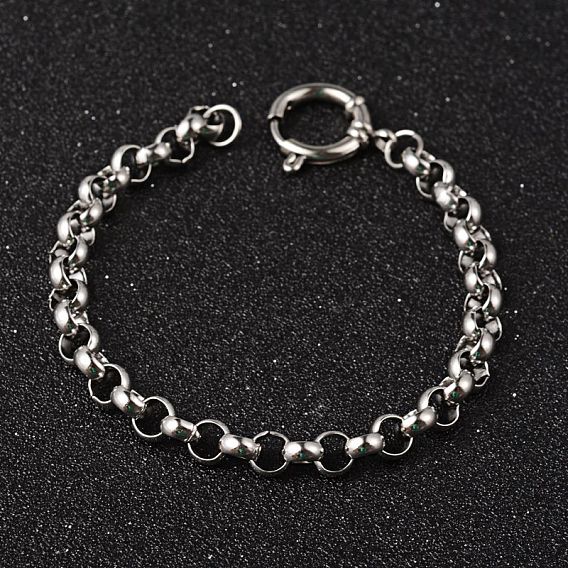 304 Stainless Steel Rolo Chain Bracelets, with Spring Ring Clasps, 215x7mm