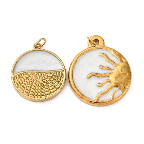 304 нержавеющей стальной эмали подвески, плоский круглый шарм, с целью перехода в кольце, ионное покрытие (ip)