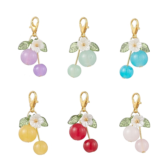 6шт. стеклянные и акриловые подвесные украшения, с карабин-лобстерами , цветок с фруктами