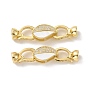 Brass Micro Pave Clear Cubic Zirconia Fold Over Clasps, with White Shell, Cadmium Free & Lead Free, Leaf