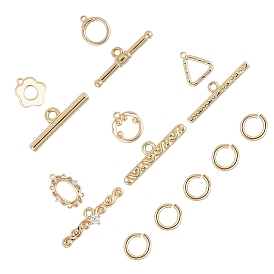 Brass Micro Pave Clear Cubic Zirconia Toggle Clasps, with Jump Rings, Nickel Free, Mixed Shapes