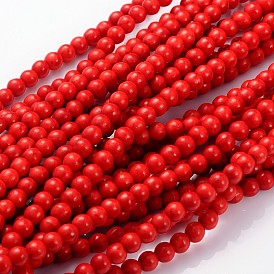 Synthetical Howlite Beads Strands, Dyed Red, Round, 6~7mm, Hole: 0.5mm, about 64pcs/strand, 16 inch