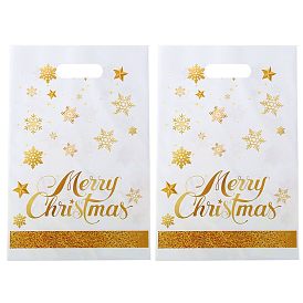 50 шт. Прозрачные целлофановые пакеты OPP с принтом снежинок на Рождество с прорезанными ручками, прямоугольные