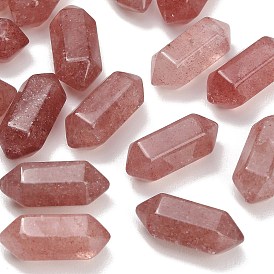 Natural Strawberry Quartz Beads, Faceted, Hexagonal Double Terminated Point Bullet Beads