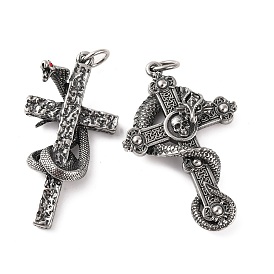 316 Surgical Stainless Steel Big Pendants, with Jump Ring, Cross with Snake Charms