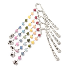 Tibetan Style Alloy Bookmarks, with Chakra Theme Frosted Natural Gemstone Beaded Pendant, Mixed Shapes