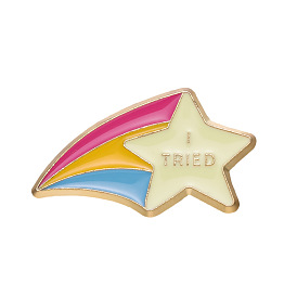 Cute Star with I Tried Safety Brooch Pin, Meteor Alloy Enamel Badge for Suit Shirt Collar, Boy/Girl