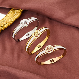 Шарнирные браслеты из нержавеющей стали для женщин, древо жизни, с кристально горный хрусталь