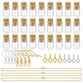 Наборы для самостоятельного изготовления висячих сережек и подвесок., включая стеклянные бутылочки для желаний, железные крючки для сережек и штифты с винтовым ушком для крепления сережек, Латунные кабельные цепи ожерелья