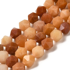 Natural Red Aventurine Beads Strands, Star Cut Round Beads, Faceted