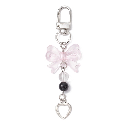 Подвесные украшения в виде банта из акрила, подвески-застежки из натурального кварцевого кристалла и синтетического черного камня и сплава для украшений сумок
