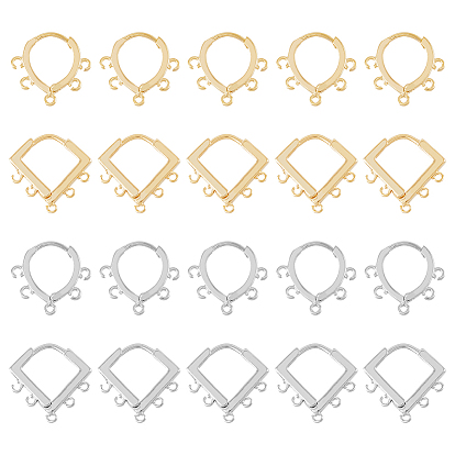 24шт 4 стили латунные серьги-кольца, ромб и слеза, с горизонтальными петлями, долговечный