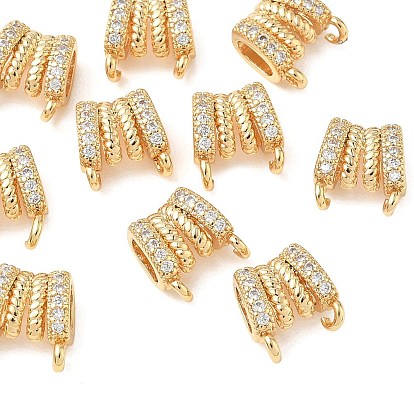 SHEGRACE Brass Micro Pave Cubic Zirconia Pendants, Curved Charms, Cadmium Free & Nickel Free & Lead Free, Clear