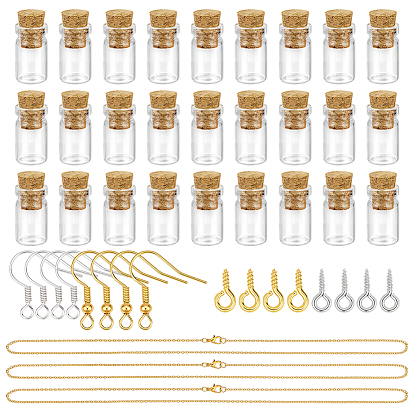 Наборы для самостоятельного изготовления висячих сережек и подвесок., включая стеклянные бутылочки для желаний, железные крючки для сережек и штифты с винтовым ушком для крепления сережек, Латунные кабельные цепи ожерелья