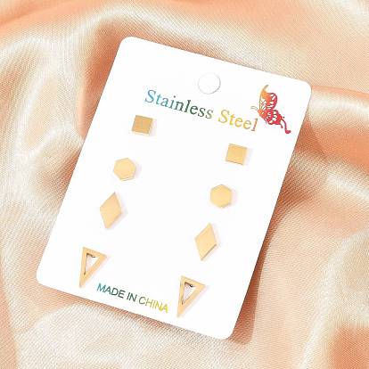 4 Геометрическая тематика (пары) 304 Серьги-гвоздики из нержавеющей стали, разнообразные